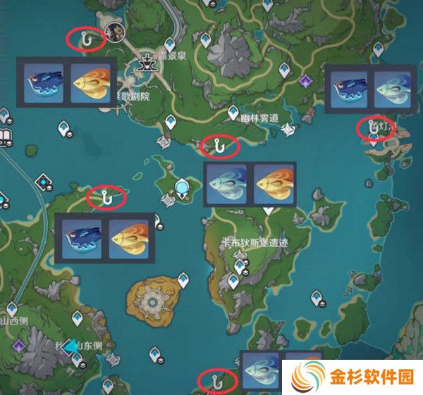 原神灰河渡手钓鱼地点分布图 灰河渡手精炼材料钓鱼点位攻略[多图]图片7